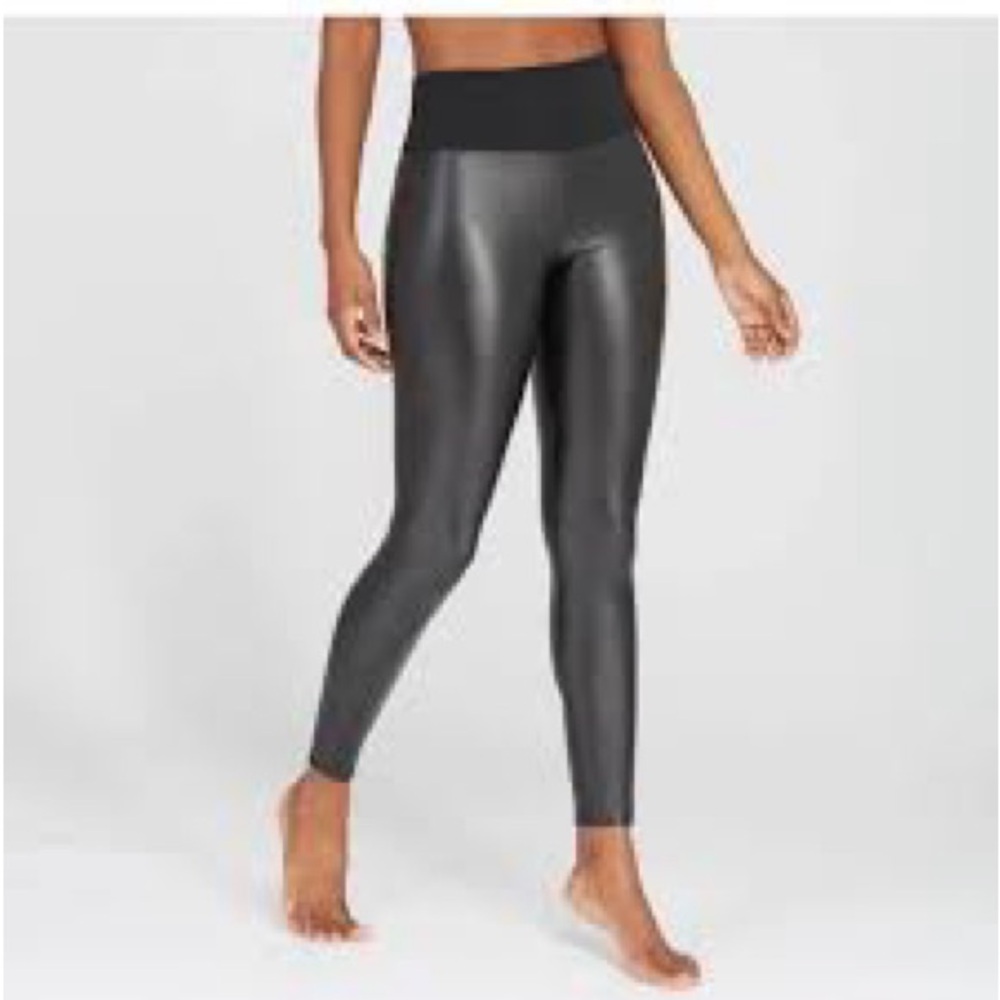 Assets By Spanx Black Faux Leather Vegan High Rise Leggings XL